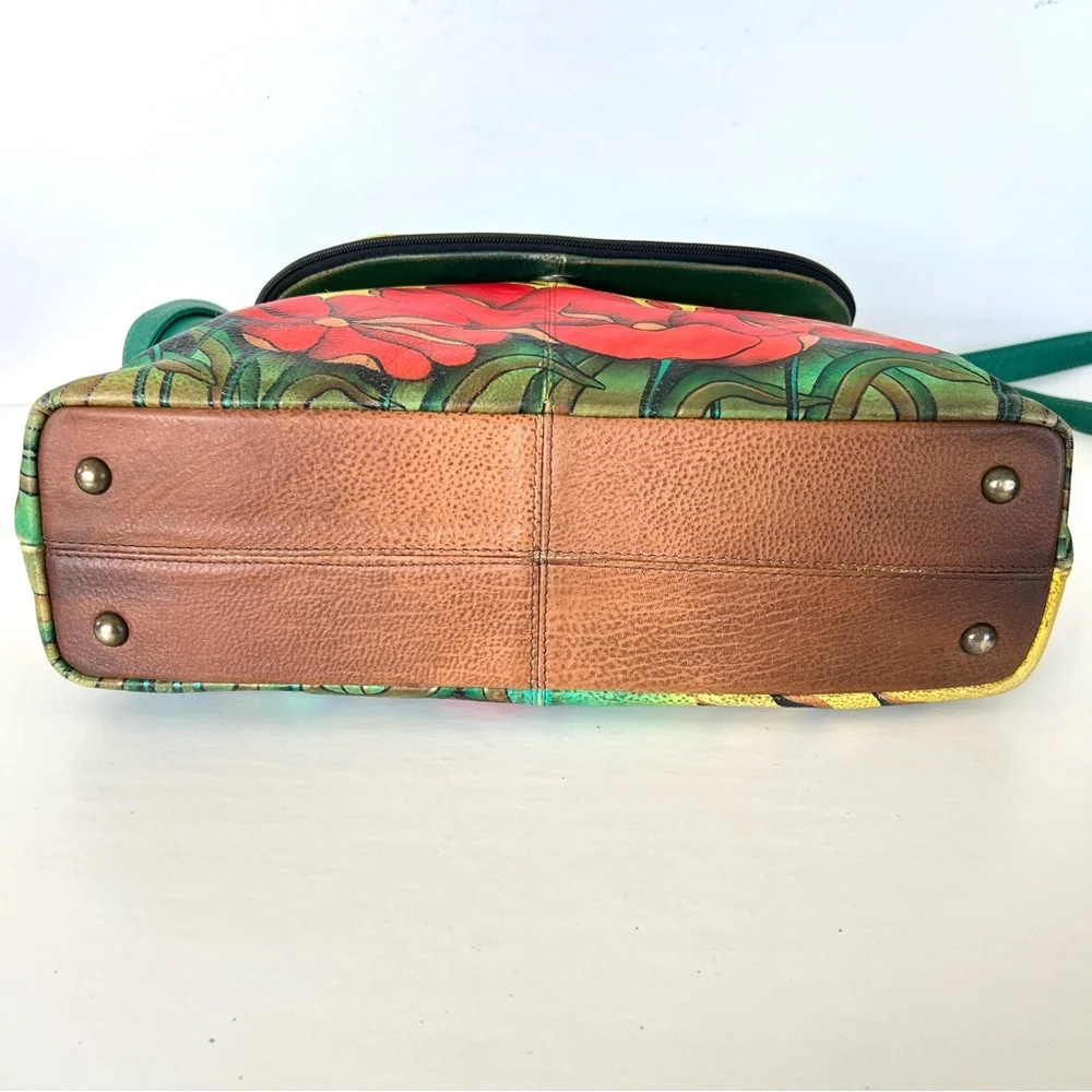 ANUSCHKA Multicolor Hand Painted Leather Wallet w Shoulder Bag Crossbody Satchel